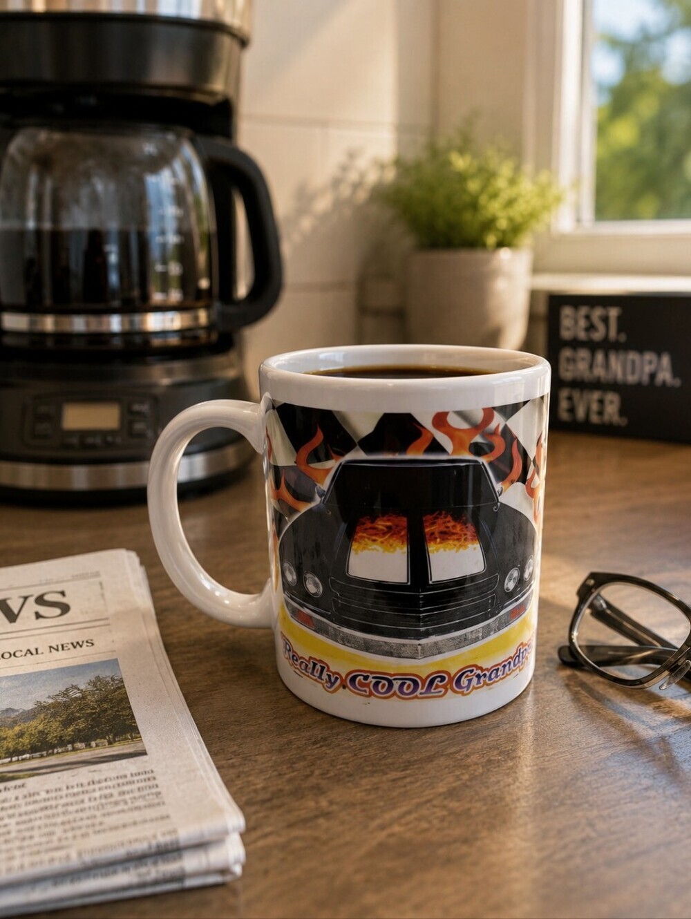 Really Cool Grandpa Hot Rod Coffee Mug Ceramic Father's Day Classic Car Gift
